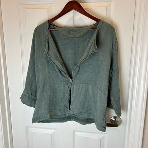 VIOLA BORGHI MOSS SAGE GREEN SINGLE BUTTON LINEN JACKET LARGE